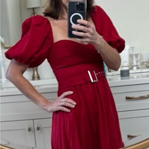 Reformation Midi Red Puff Sleeve Linen Dress size 2